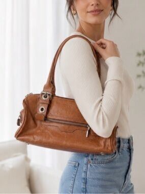 Prune Argentinian Tan Washed leather shoulder bag Satchel